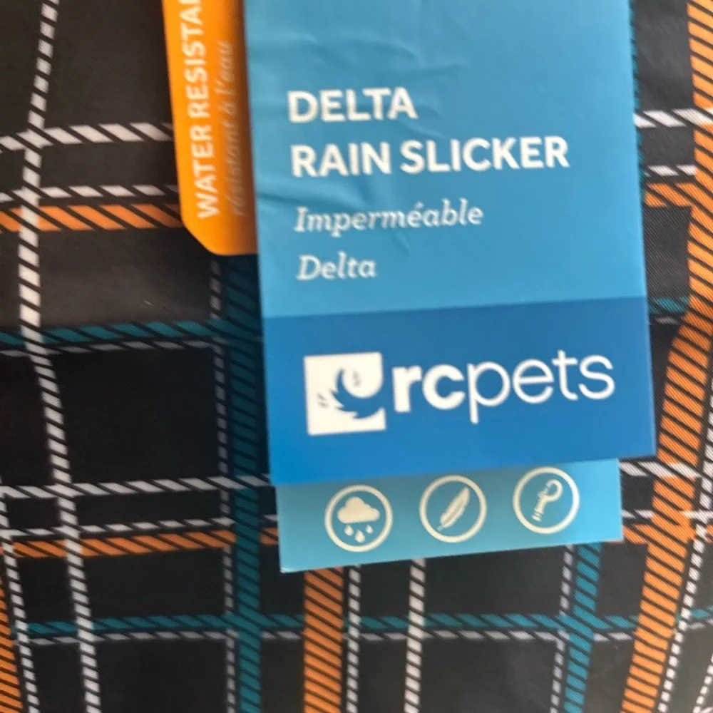 Delta Plaid Rain Slicker with Black, Orange, and Blue dog Rain coat Small NWT